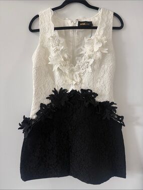Fashion Nova White & Black Embroidered Mini Dress